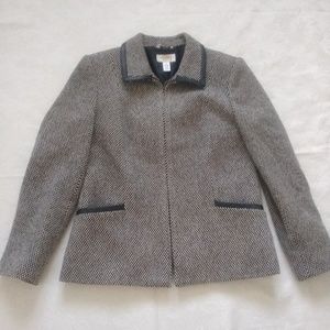 Italian wool silk leather check tweed zip front Gingham